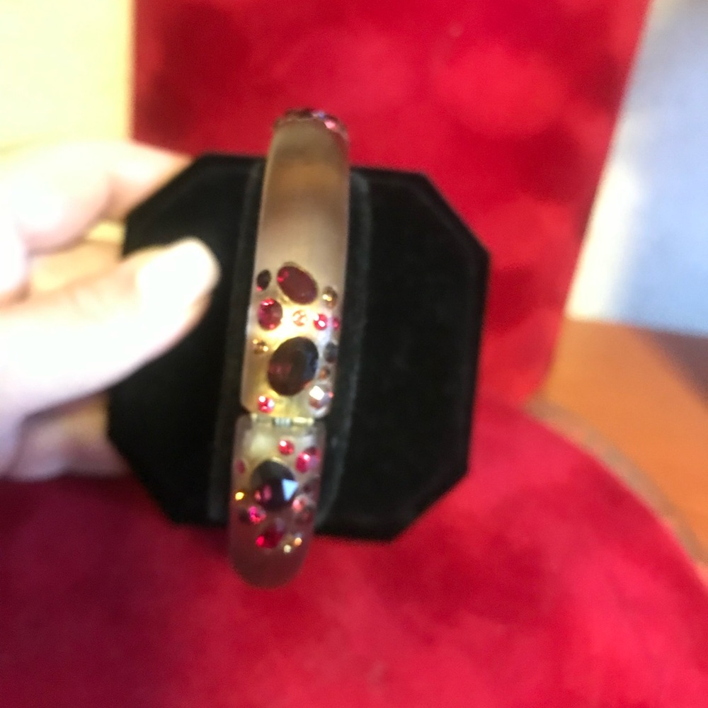 Alexis Bittar Mocha Lucite with Red Crystals Hinge Bracelet. Like new.